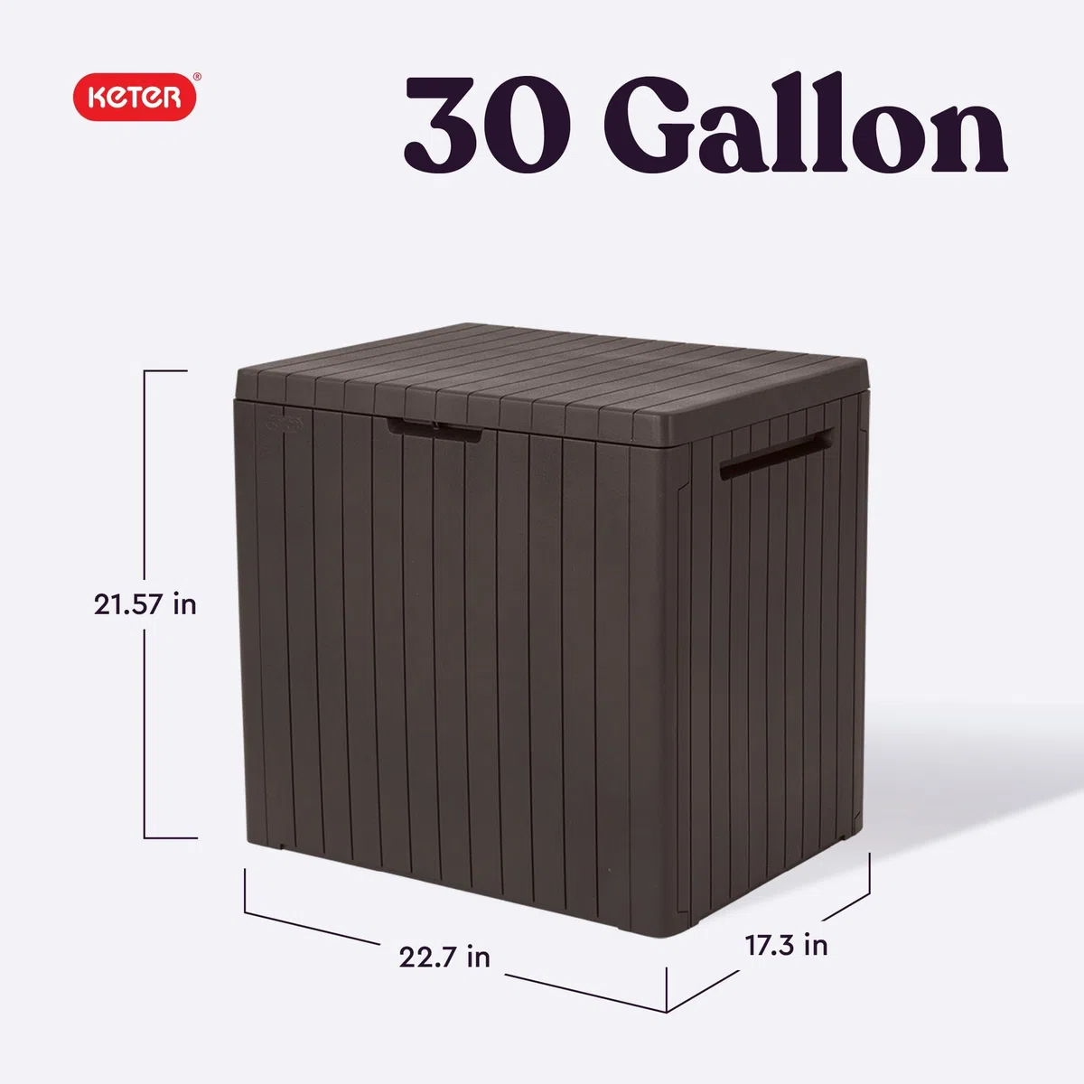 Keter City - Contenitore in resina da 30 galloni, per mobili da patio, accessori per piscina e stoccaggio per giocattoli da esterno, marrone