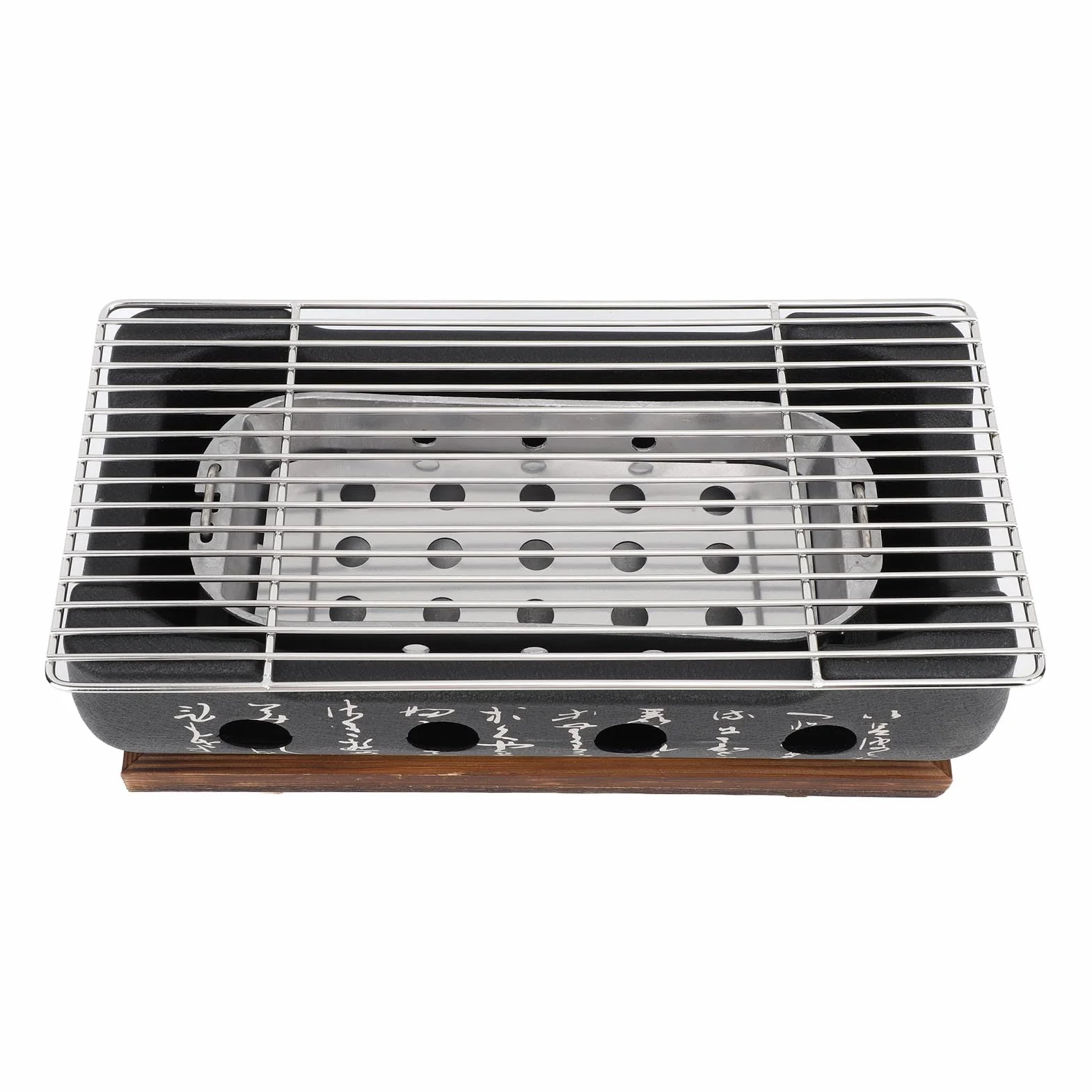 Barbecue portatile giapponese, superficie di cottura 24 cm per barbecue a carbonella - Rettangolo con calligrafia a riscaldamento rapido, base in filo di alluminio per campeggio, giardino