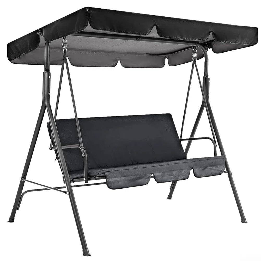 Set di ricambio per dondolo da giardino a 3 posti, con parte superiore e coprisedili in tessuto Oxford 210D, impermeabile, protezione solare e antipolvere per patio esterno (nero, 195 x 125 x 15 cm)