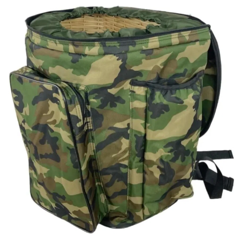 acquaverde | Zaino Portafunghi per Raccolta Funghi Professionale, Verde Mimetico, Imbottito Anti-urto con 3 Tasche, Cesta in Vimini - cm. 41x35x43