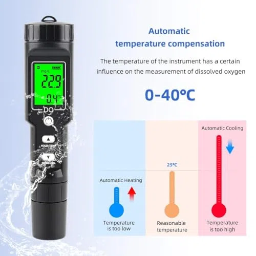 Misuratore di ossigeno disciolto, kit di test dell'acqua Bluetooth con sonda a forma di penna per un monitoraggio accurato, ideale per acquari e acquacoltura