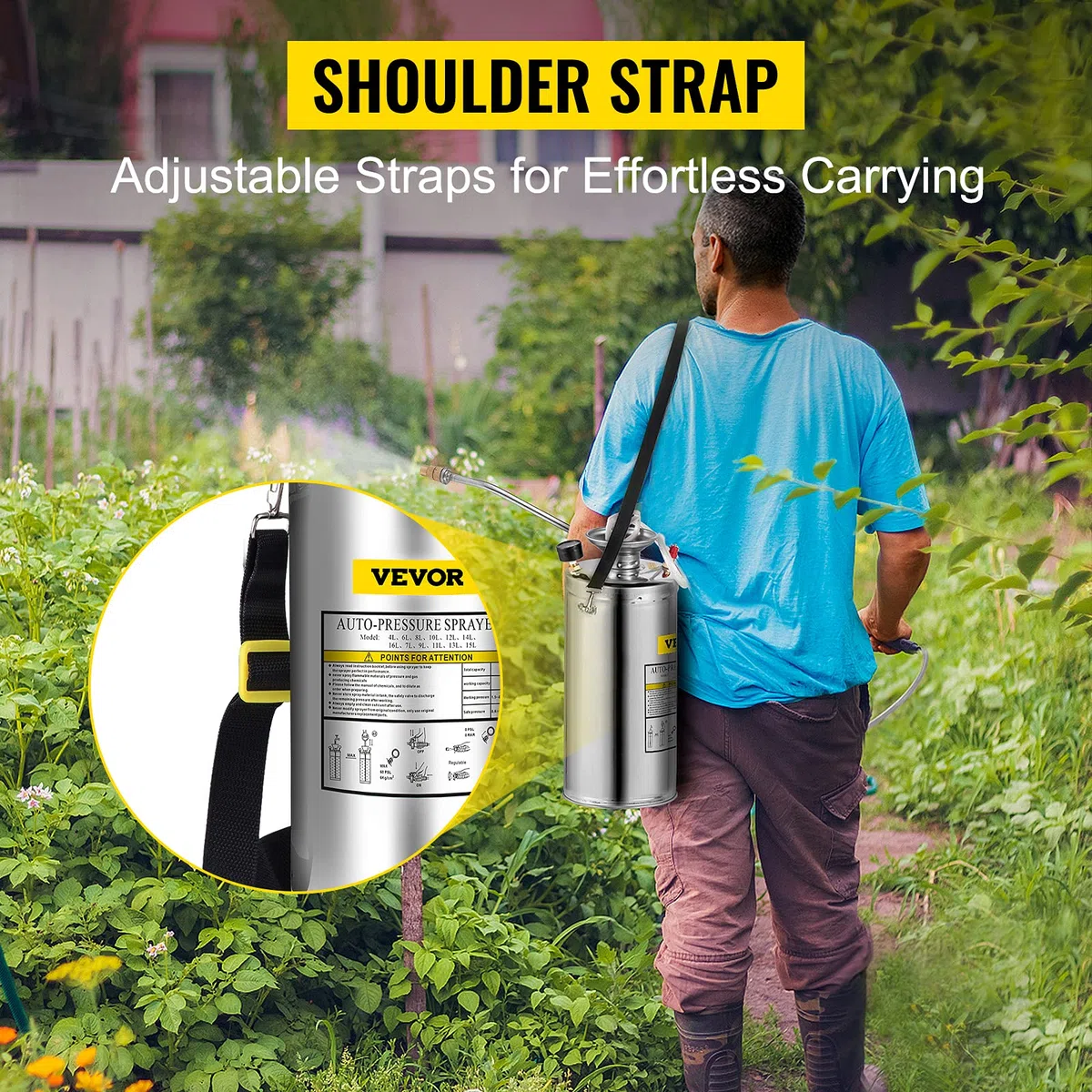 VEVOR 8L Spruzzatore INOX Giardino Nebulizzatore per Giardinaggio Domestico e Pulizia a Pavimento Adatto alle esigenze attuali dell'industria, dell'agricoltura, del commercio, della medicina ecc