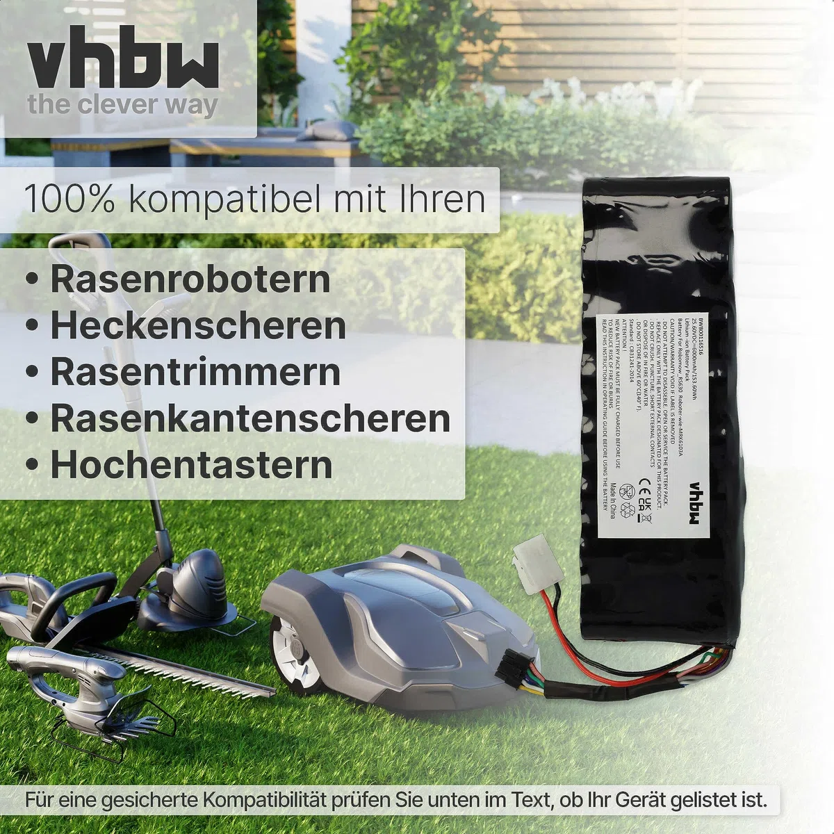 vhbw batteria compatibile con Robomow Premium RS635 Pro S, RS635, RS612, RS630, RS622 rasaerba 6000mAh 25,6V LiFePO4