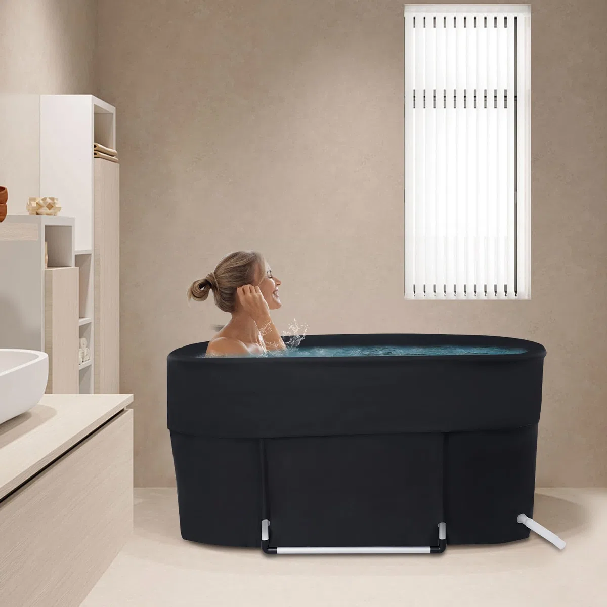 Vasca da bagno pieghevole per adulti, 115 x 57 x 55 cm, isolata con isolamento a 6 strati, per attività all'aria aperta, per atleti