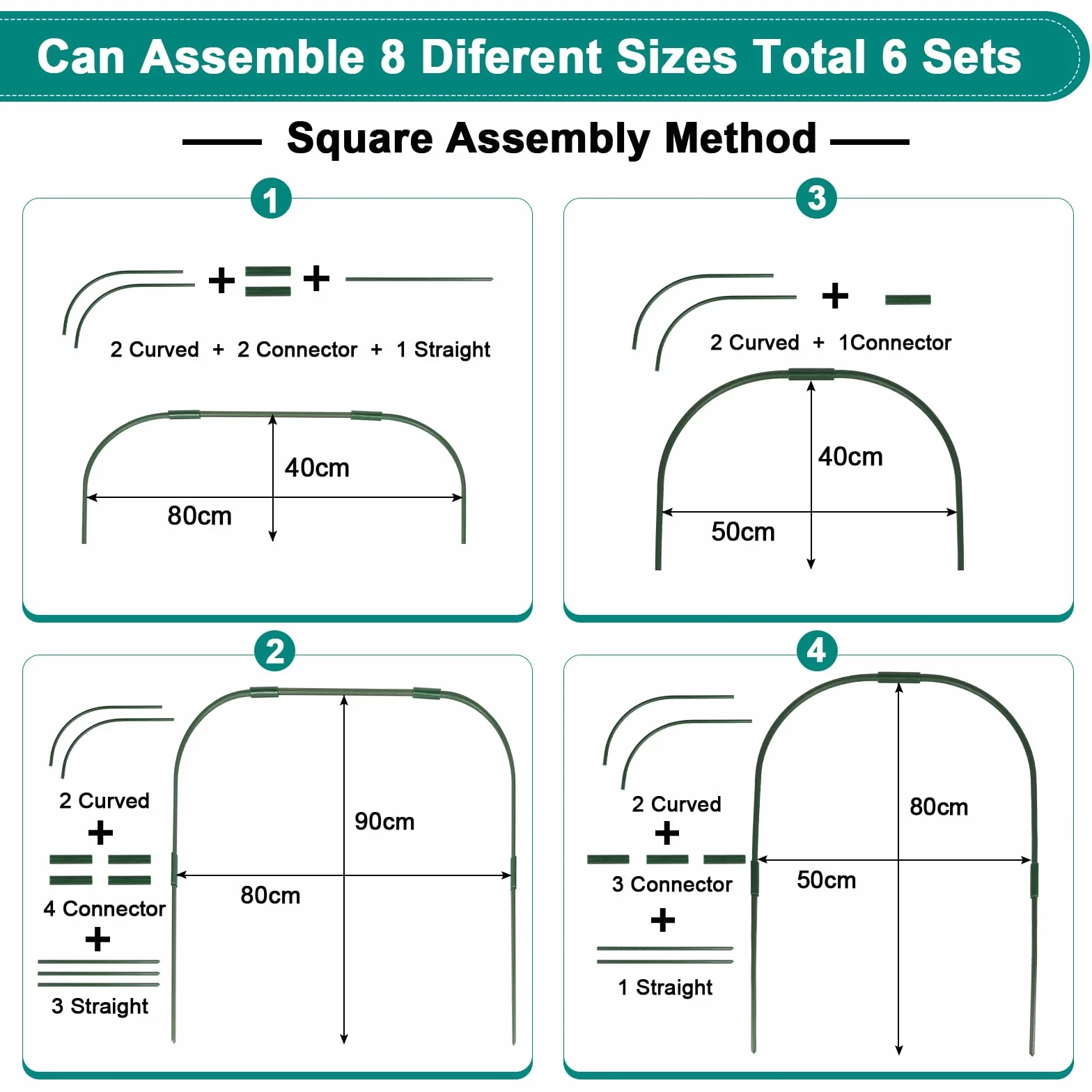 EXLECO 6Pcs Archi per Serra Orto Tunnel 80x90cm per Piante con Clips e PE Protettivo Cerchi da Giardino per Serra Coperture a Tunnel Cerchi per Serre Tunnel per Piante da Giardino per Copertura Frutta