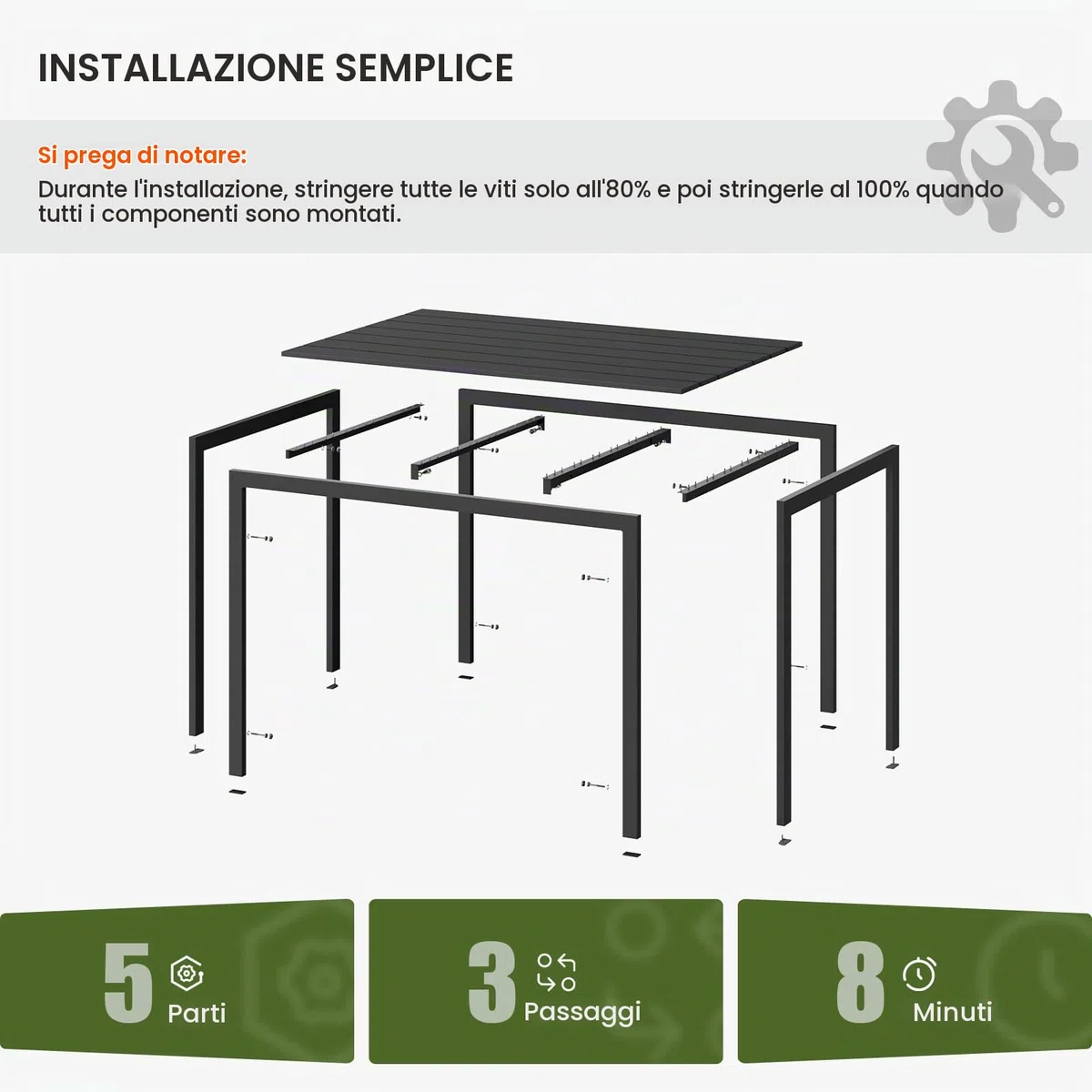 UDPATIO Tavolo da Giardino in Alluminio, 110x70x74 cm Tavolo da Esterno Rettangolare con Venatura Legno, 4-6 Posti, Resistente alle Intemperie per Terrazza e Balcone, Nero + Grigio Scuro