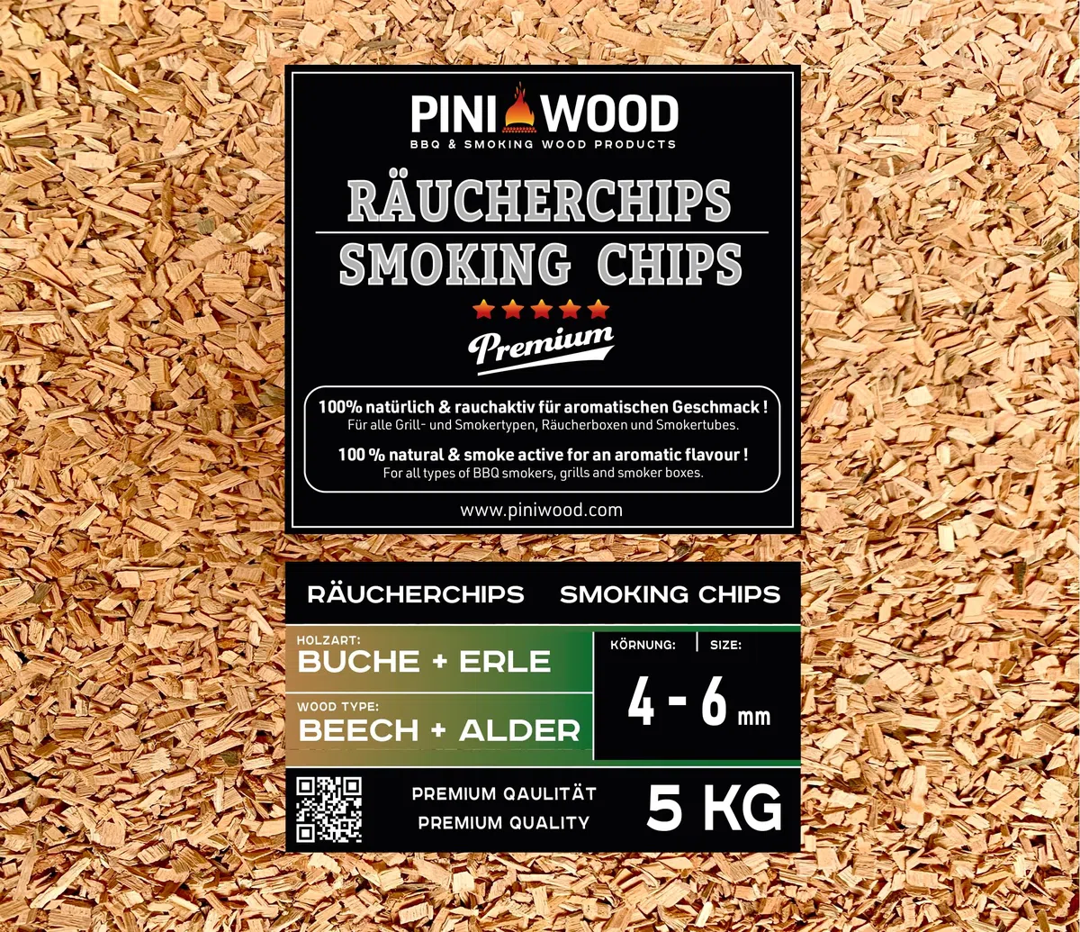 PINI 5 kg di trucioli di faggio e ontano misti, 4-6 mm, Smoking Chips trucioli di affumicatura 18 litri