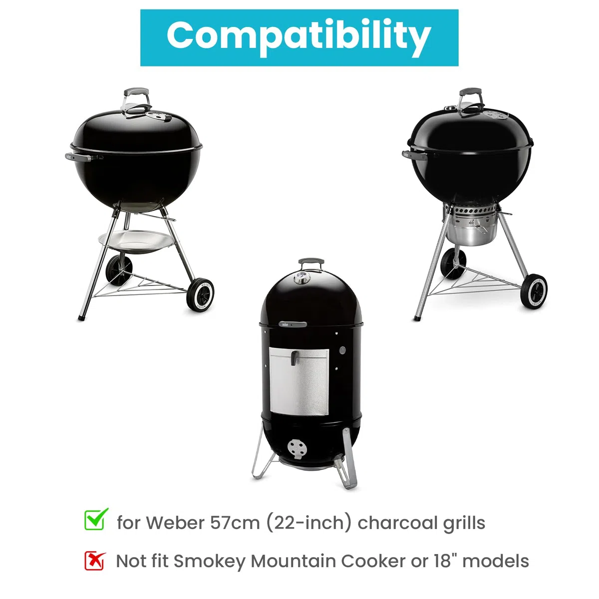 Griglia per carbone, diametro 43 cm (senza griglia), ricambio per barbecue a carbonella Weber da 57 cm, One Touch, Performer, Bar-B-Kkettle, Master-Touch, compatibile con Weber 7441