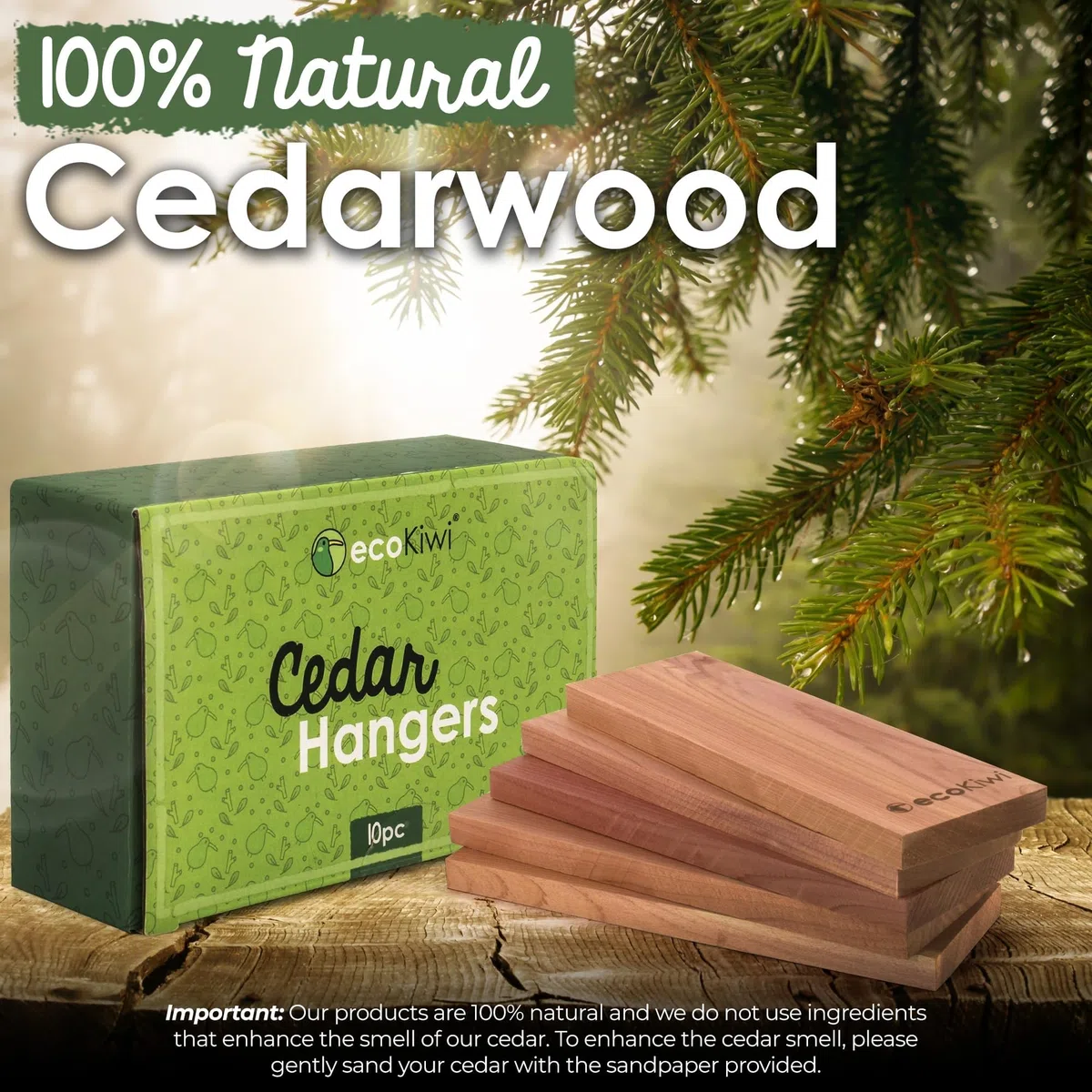 ecoKiwi Antitarme per Armadi Vestiti - Confezione da 10 Grucce - Blocco in Legno di Cedro con Gancio per Armadi - Antitarme Legno per Armadio - Naturale & Duratura - Antitarme Armadio Sostenibile