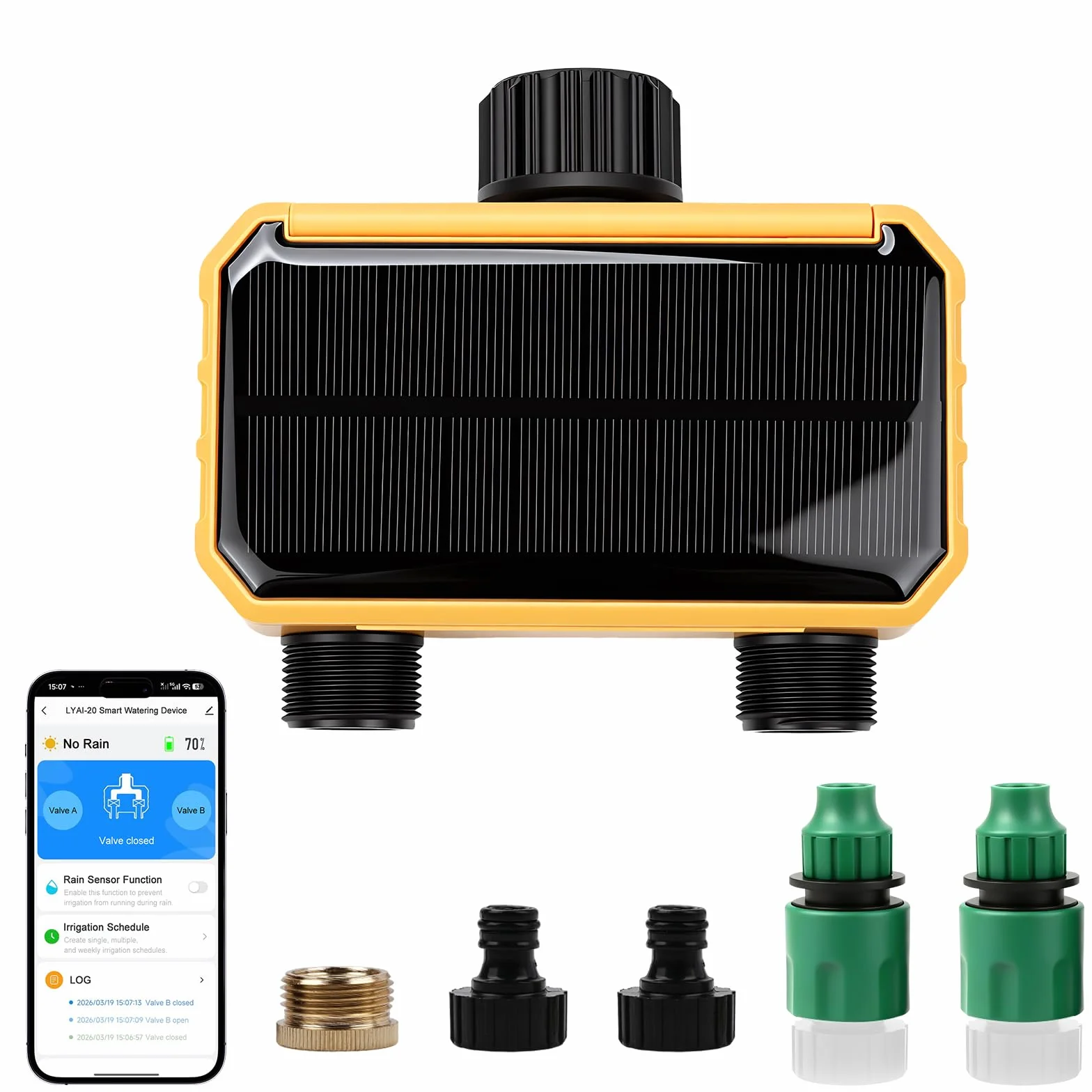 Solare Centralina Irrigazione WiFi 2 Vie, Solare Smart WiFi Water Timer, Telecomando WiFi per controllo automatico dell'irrigazione solare