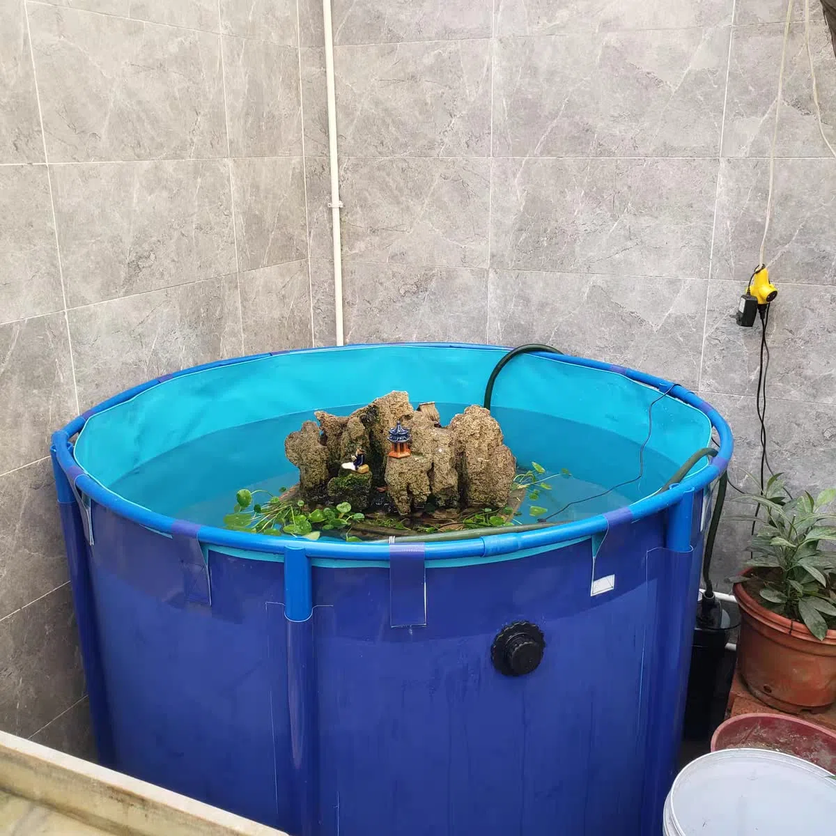 Piscina fuori terra, stagno per pesci in tela circolare ispessimento, grande stagno pieghevole in plastica resistente con staffa per irrigazione agricola di cultura koi (2 x 0,8 m)