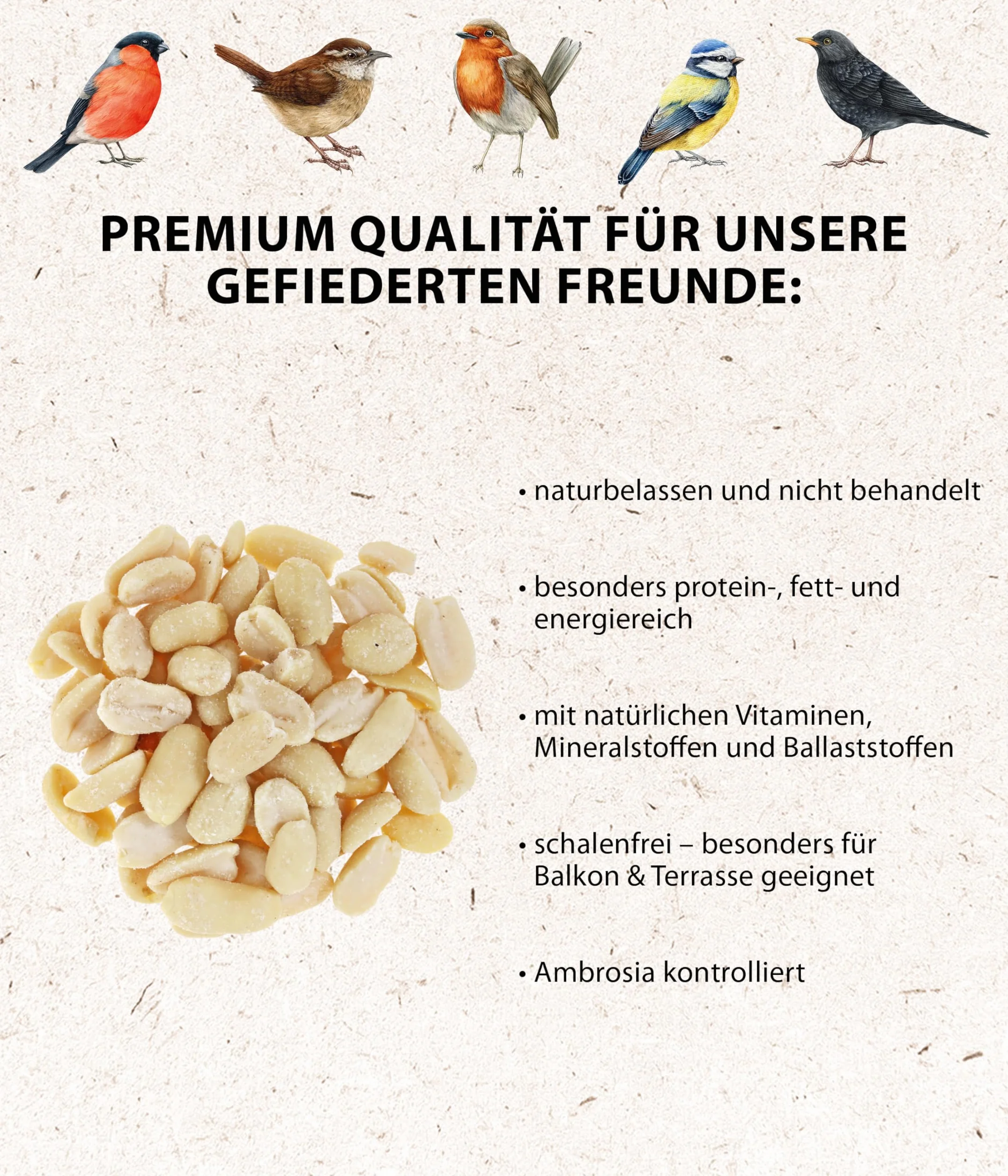 Dehner Natura Premium mangime per Uccelli Selvatici, Arachidi per metà o Intere, 5 kg