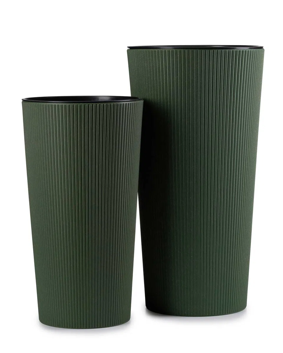 2X Vaso da Fiori Grande con Inserto per Piante | Vaso da Fiori Grande Verde in Plastica per Decorazione Soggiorno o Giardino | Set di 2 Vasi da Fiori (30xh57cm & 25xh46)