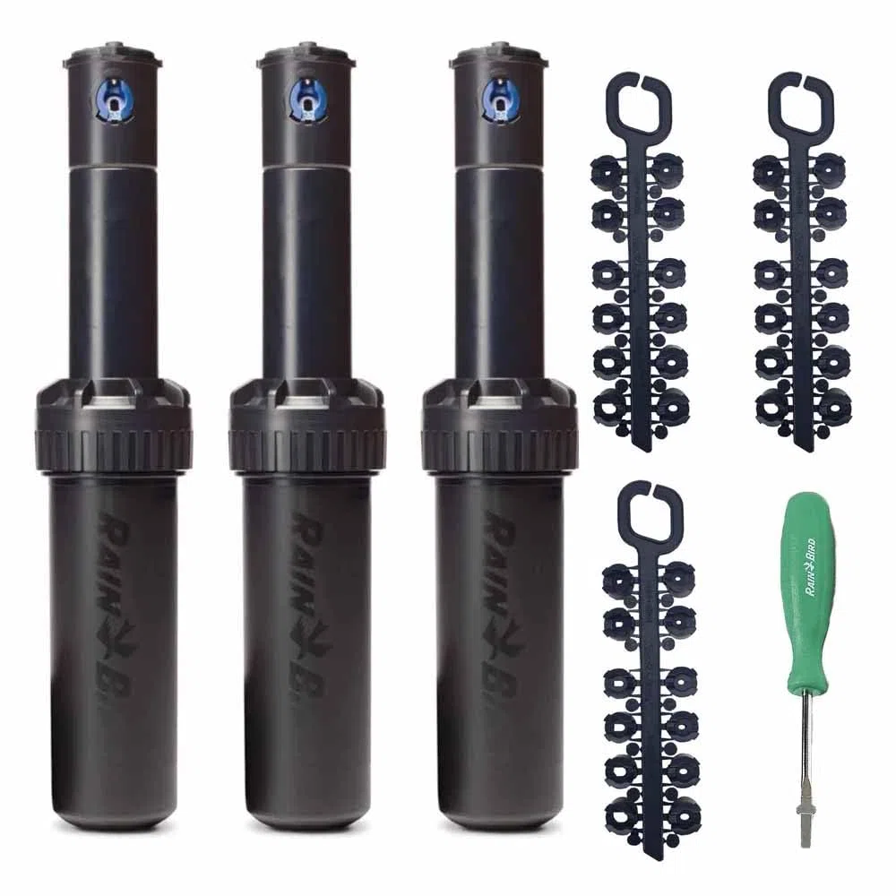 Riegopro RainBird Pack 3 x Irrigatore 5004-PC. Portata 7,6-15,2 MTS. Filettatura 3/4" Femmina. Include set di ugelli e chiave di regolazione.