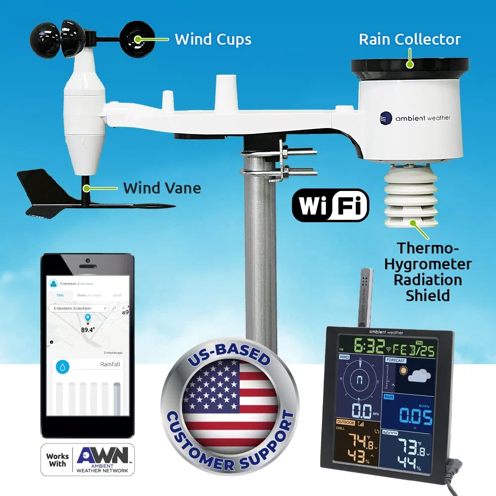 Ambient Weather WS-1965 - Stazione meteorologica WiFi con monitoraggio remoto e accesso alla rete Ambient Weather