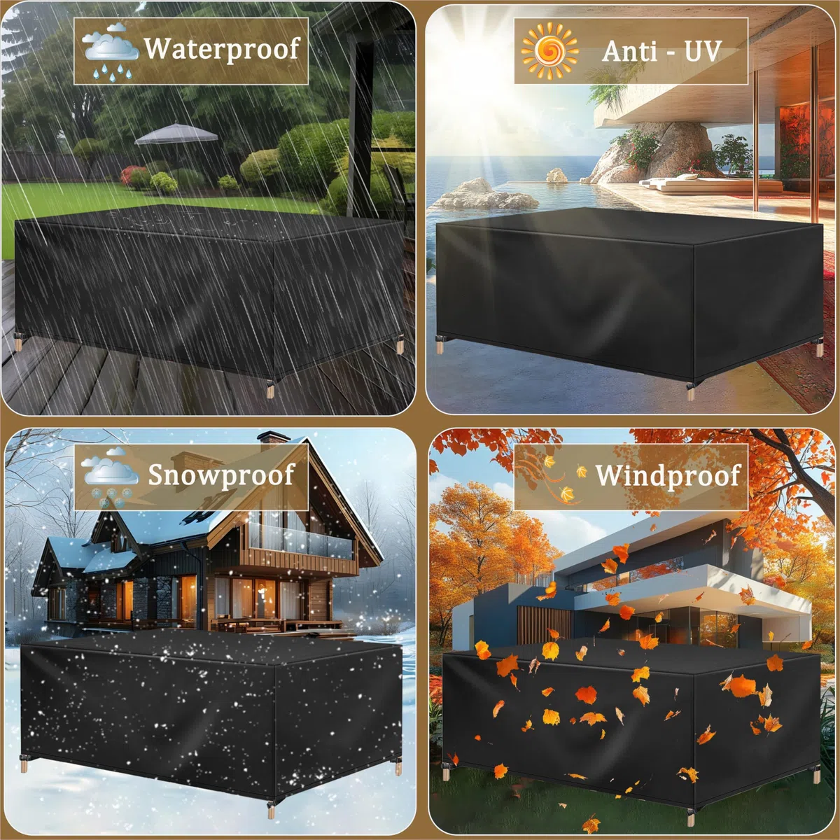 Coperture per Mobili da Giardino 150x100x80cm/L x P x A 420D Oxford Copertura da Tavolo da Esterno Telo Copri Tavoli da Terrazza Rettangolo Impermeabile Antivento Antineve Telo Protettivo Esterno