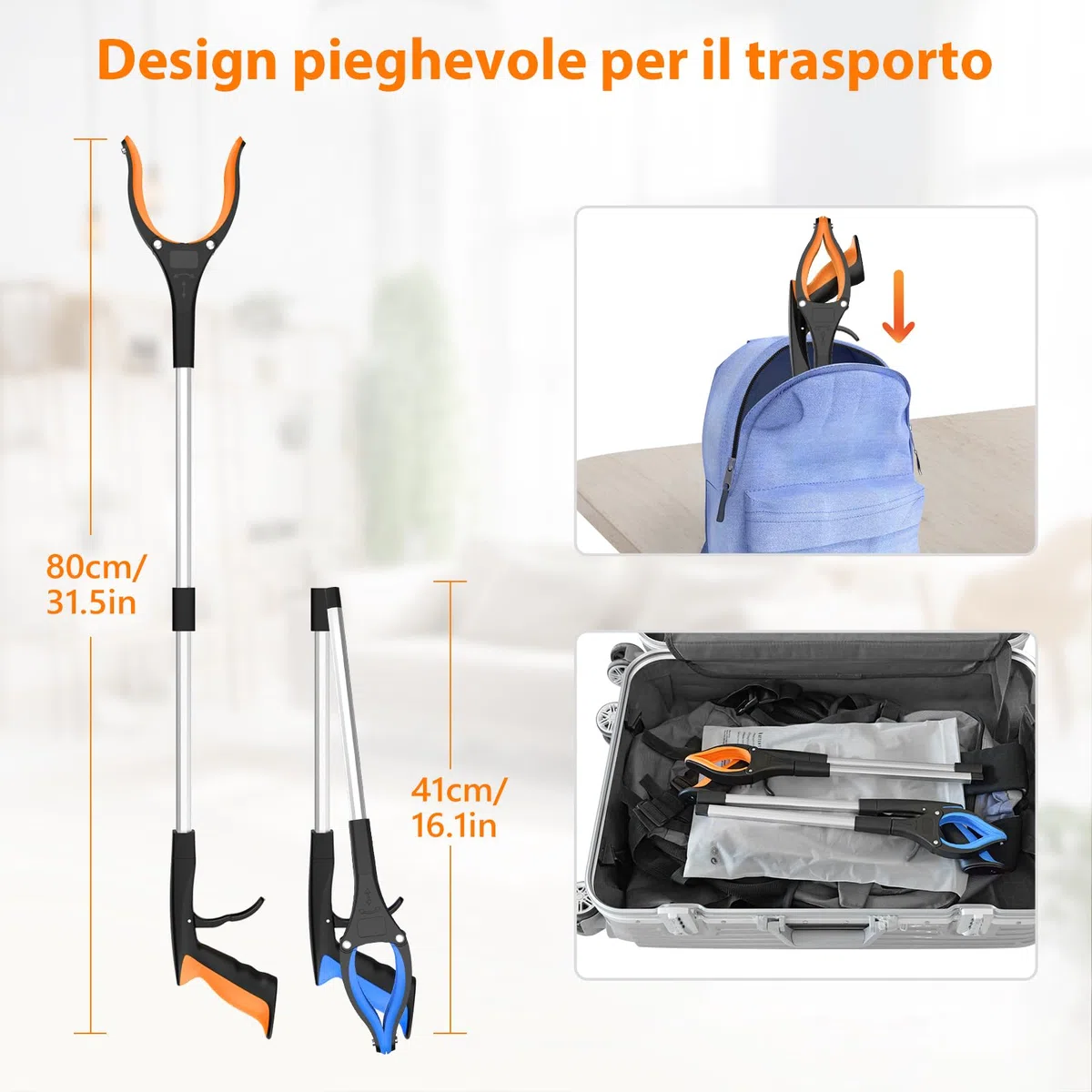Pinza Raccogli Oggetti 80 cm Set da 2, Pinza Telescopica Prendi Oggetti Ergonomica con Artiglio Antiscivolo e Testa Girevole, Pinza Raccogli Rifiuti per Anziani