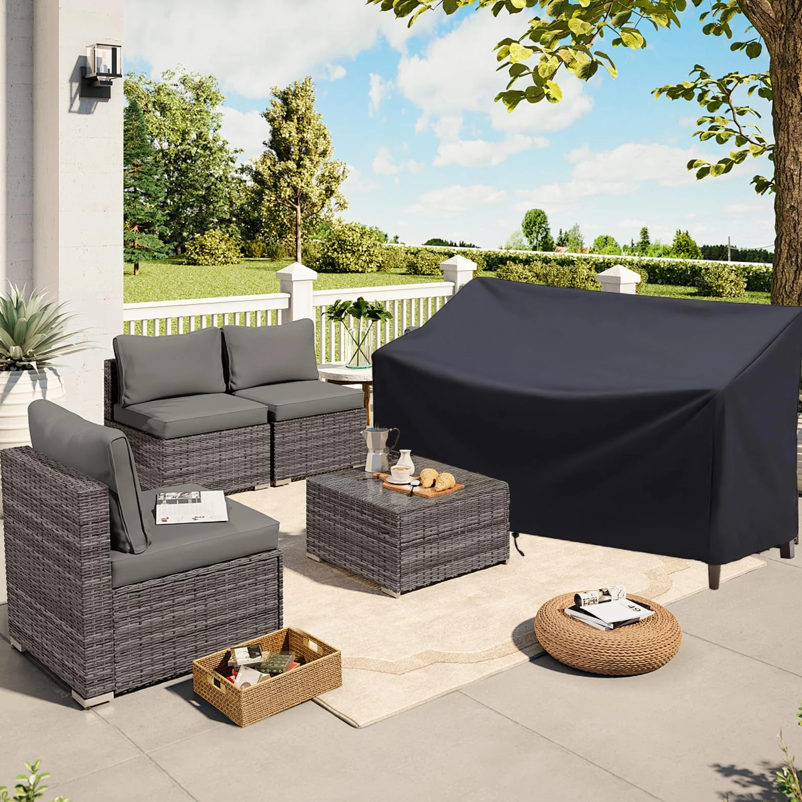Copertura Panca Contenitore, Copri Panca 3 Posti, Copertura Divano Giardino, con Aperture di Ventilazione, per Mobili da Giardino, Balcone, Terrazza, 162×66×89cm