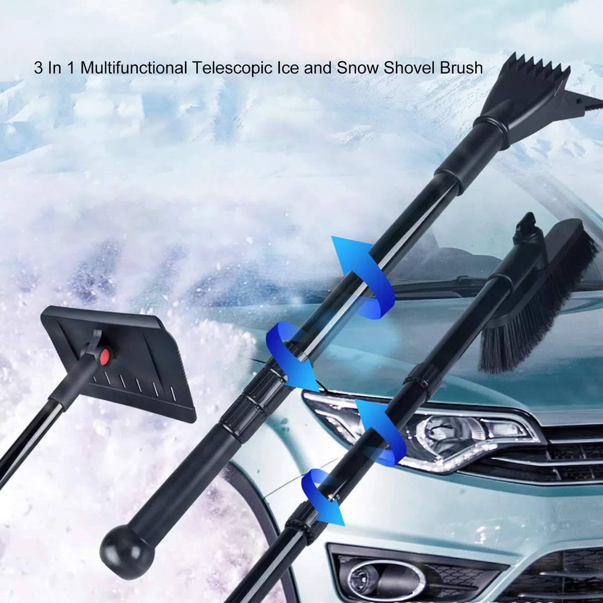 Set pala spazzaneve di emergenza con teste multiple, inclusa spazzola e raschietto per ghiaccio per auto, cortili e viaggi su strada, kit pala da neve pieghevole