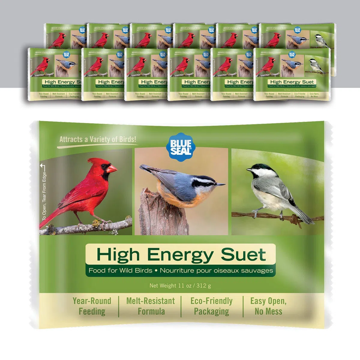 Blue Seal High Energy Suet Cake per uccelli selvatici - No Mess Suet Feed, cibo per picchi, cardinali, Siskins, passeri e altro ancora - 311,8 g Mangiatoia per semi di uccelli, confezione da 12