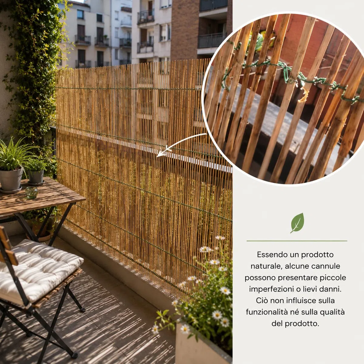 MAKA Arella in Bambù Naturale Frangivista per Esterno 4 mm, Canniccio Ombreggiante per Giardino Terrazzo Balcone, Stuoia in Canna Bambù per Recinzione Decorativa e Privacy (1x3 metri)