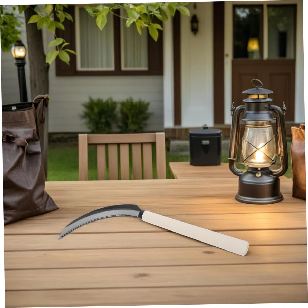 BESPORTBLE Serrated Handheld Weeding And Harvesting Tool With Weather Resistant Wooden Handle Crescent Shaped Blade For Precise Garden And Farm Cultivating