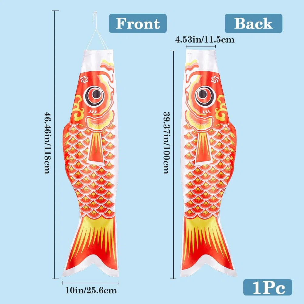 GORGECRAFT 118cm Koi Fish Manica A Vento Arancione Rosso Carpa Bandiera Streamer Banner Poliestere 3D Giapponese Appeso All'Aperto Koinobori Decor per Parete Albero Fronte Patio Prato Cortile Giardino