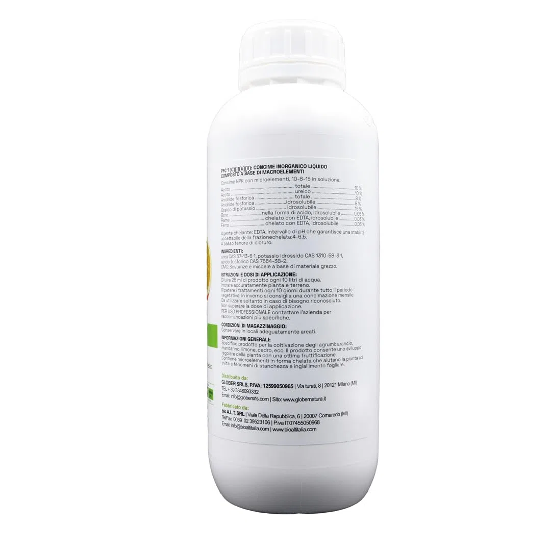 GLOBER Concime Agrumi 1 litro - Fertilizzante per agrumi - Azoto Fosforo Potassio e microelementi chelati