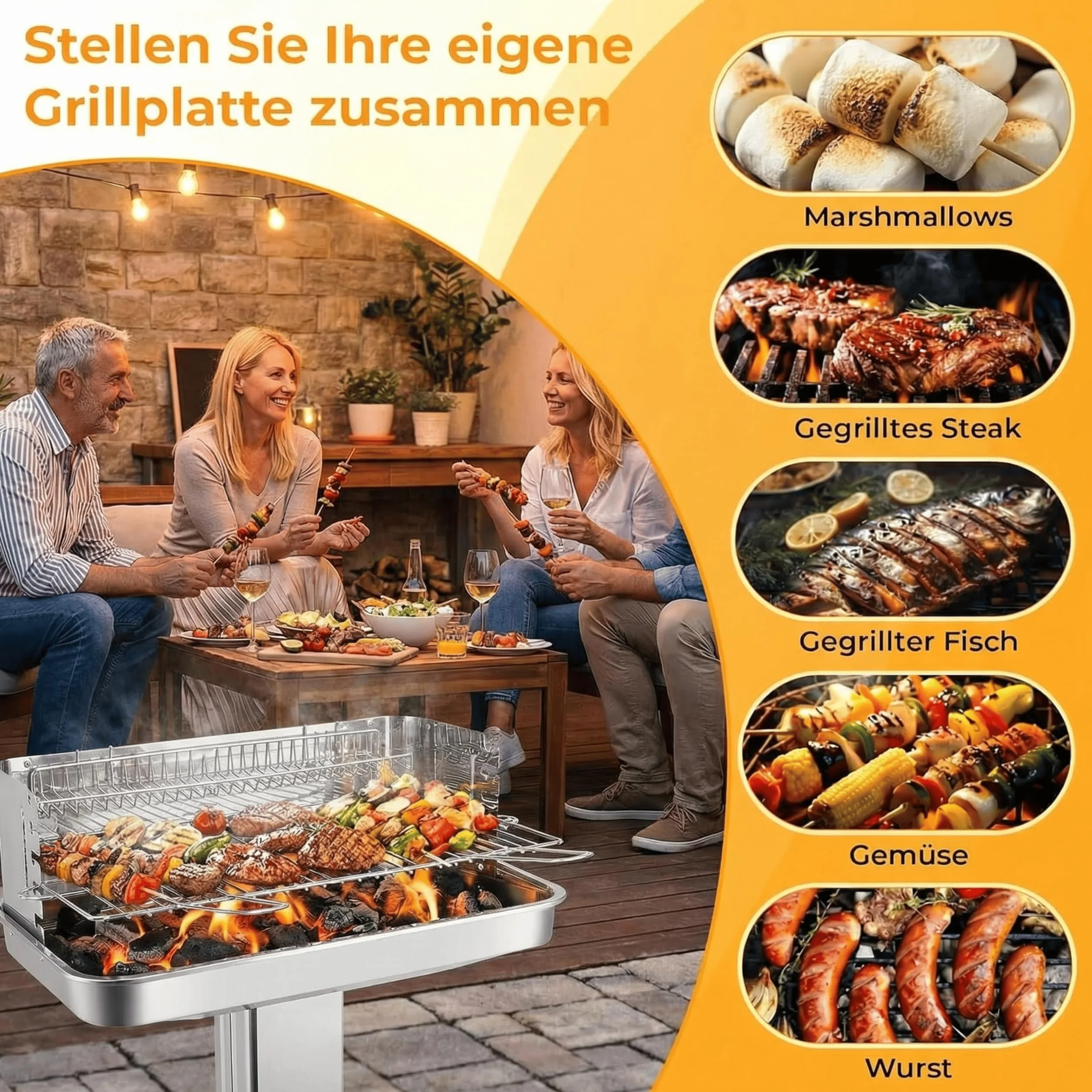 TLGREEN 57*38*90 cm Barbecue a colonna in acciaio inox, Altezza regolabile in 5 posizioni, Barbecue da esterno con Cassetto cenere, ventilazione e griglia cromata, Outdoor, Party, Giardino, Spiagge