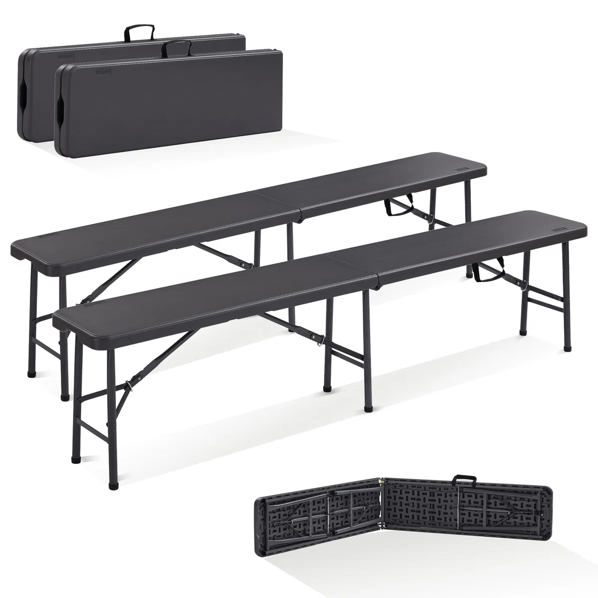 AREBOS Set 2 panchine pieghevoli da birra con maniglia per trasporto 183 x 28 x 43 cm | Ideali per campeggio, giardino e feste | Antracite