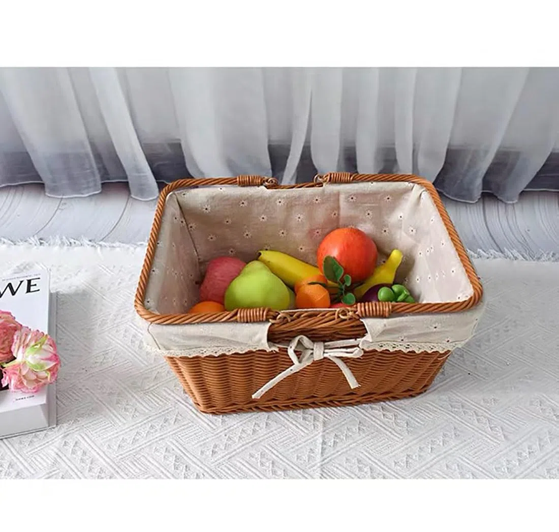 RT&BS Grande Cestino da Picnic in Vimini con Fodera, Cesto Della Spesa in Vimini con Manici, Cestini Pasquali, Cesti Riutilizzabili Intrecciati a Mano per Picnic, Spesa, Conservazione, Raccolta (G)