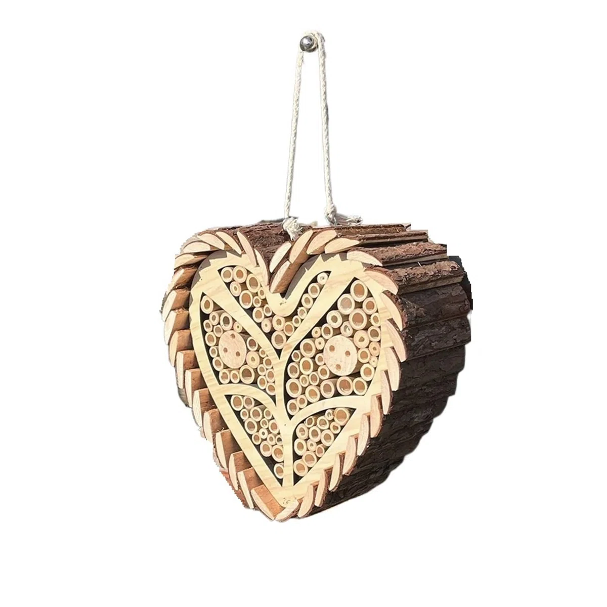 Casetta for in Legno a Forma di Cuore con Tubi di bambù, Alveare, Hotel for Insetti sospeso for impollinatori