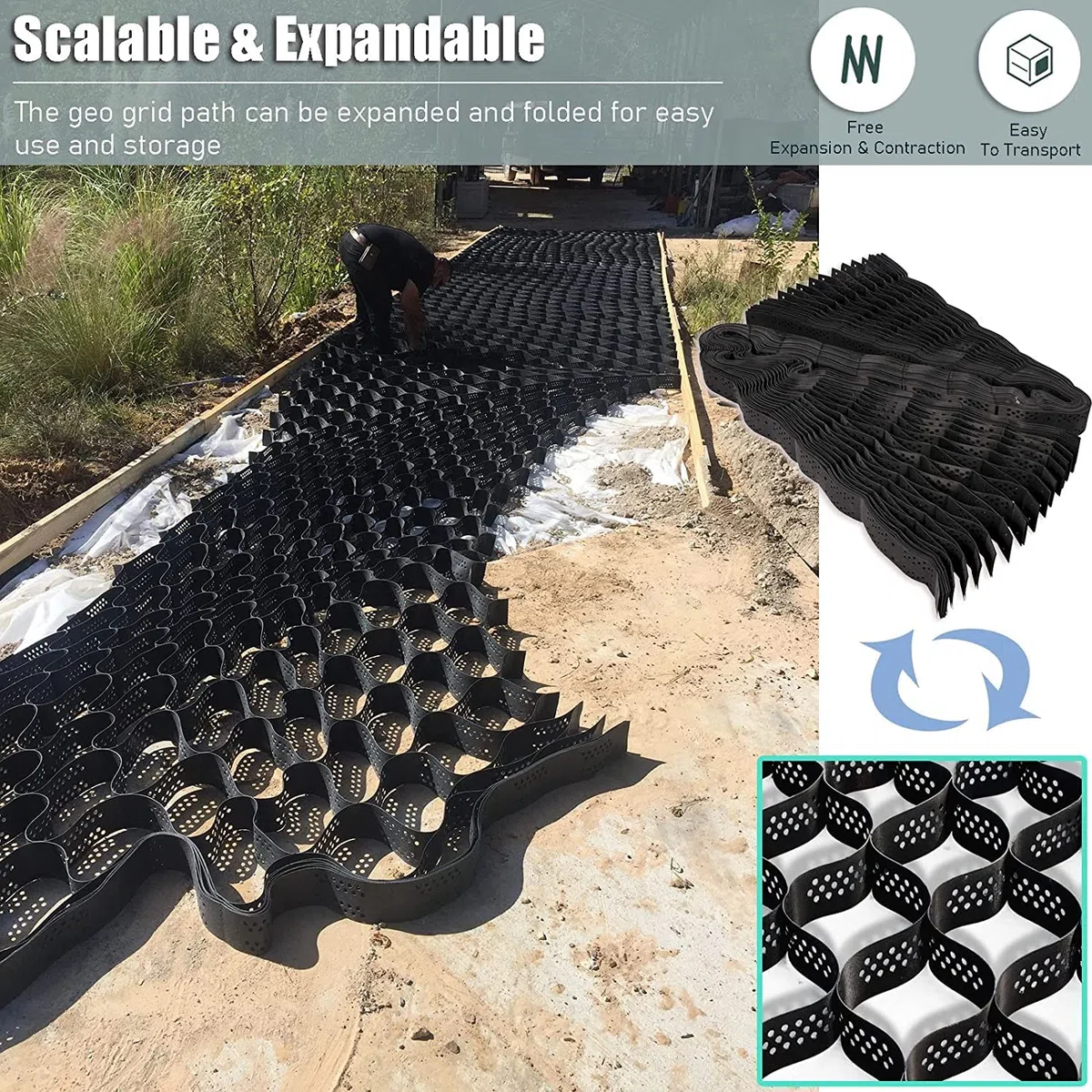 Rete di stabilizzazione permeabile per vialetti di ghiaia, terrazze, veicoli leggeri, parcheggio, erba (6 x 10 m) – rinforzo del terreno esterno