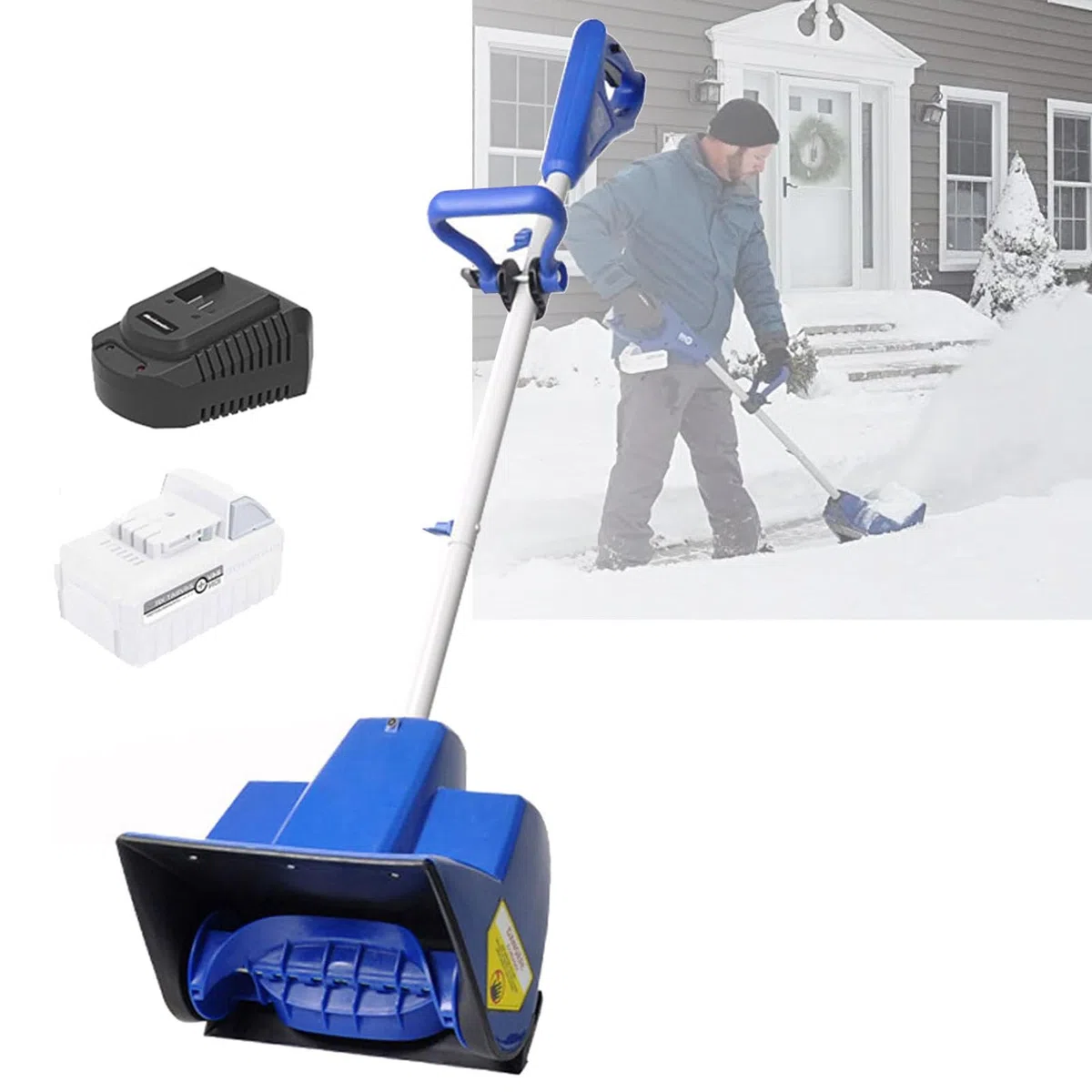 Pala da neve senza fili, spazzaneve elettrico portatile con asta telescopica, batteria e caricabatterie rimovibili, spazzaneve ricaricabile per esterni con gittata di 6 m, per patio, fattoria 1Battery