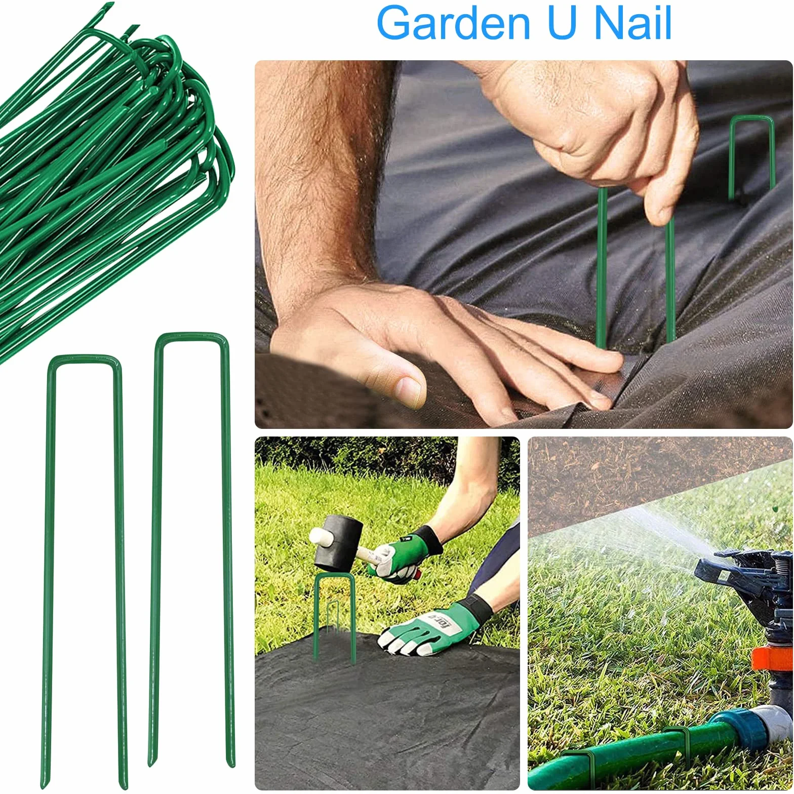 100 Pezzi Picchetti Telo Pacciamatura, Picchetti di Giardino Verde Picchetti Giardino Zincato Antiruggine a Forma di U Ancore a Terra Anti Erbacce, Ancoraggi a Terra per Giardino Campeggio