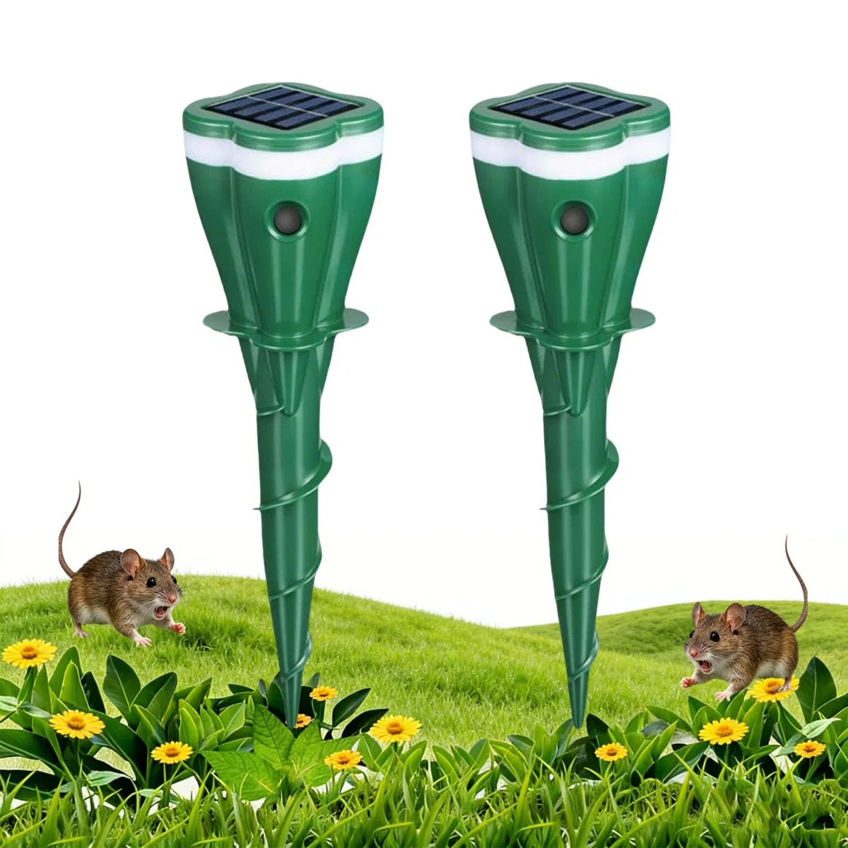 Pali ad ultrasuoni ad energia solare per prato, asta vibrante con design filettato, dispositivo impermeabile per animali da esterno per talpa, arvicola, gopher, serpente, puzzola, marmotta, protezione