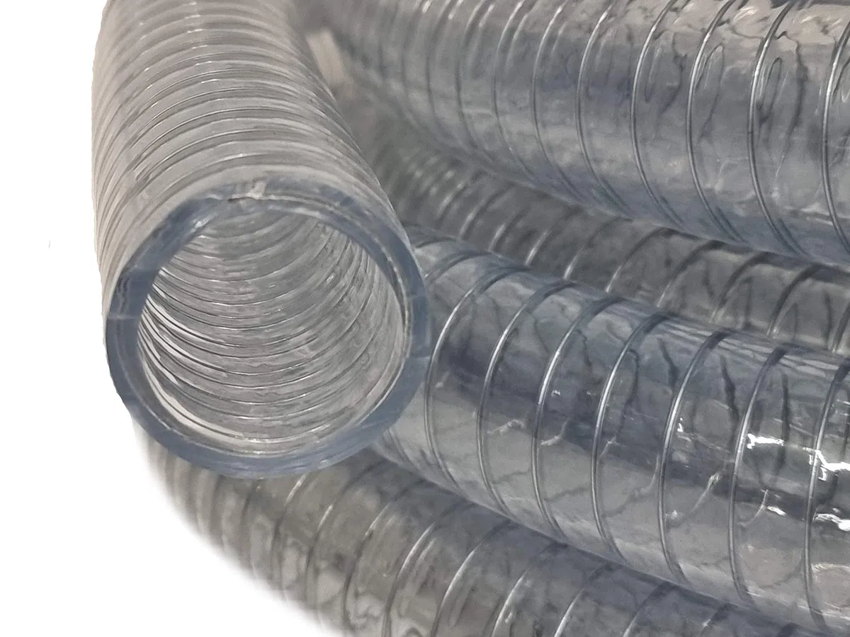 Tubo a spirale in PVC, tubo di aspirazione a pressione e tubo di trasporto, 38 mm/10 m, trasparente