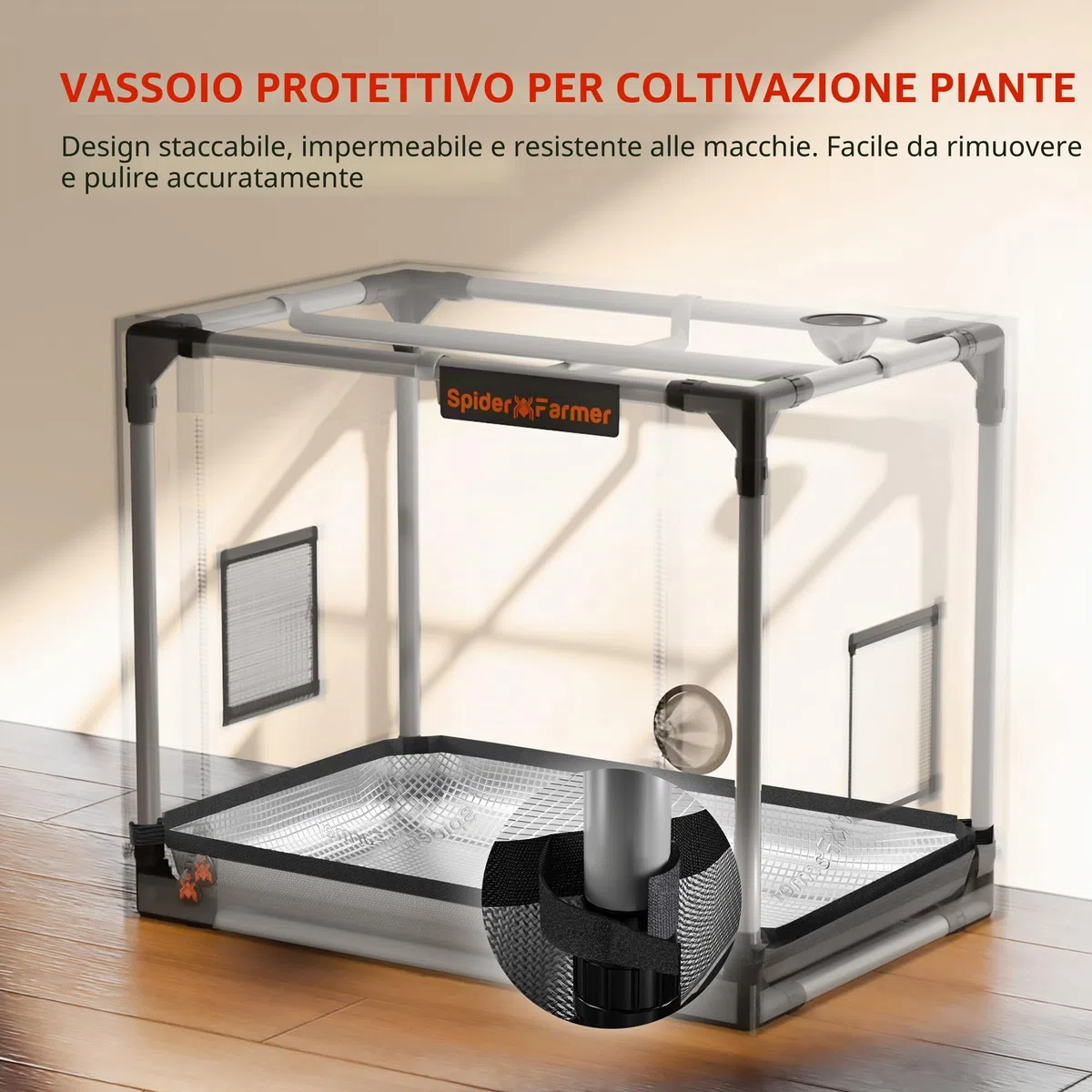 Spider Farmer Piccola tenda per aerogard, 60 x 40 x 50 cm, con porta roll-up, lamiera di fondo rimovibile, tessuto mylar 2000D, per sistema di coltivazione idroponica SmartG12