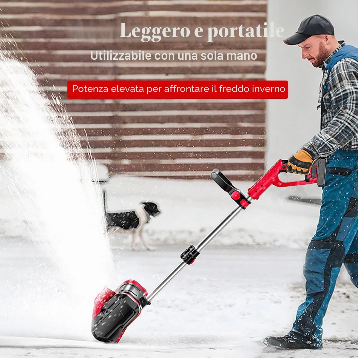 Pala da Neve elettrica, Pala da Neve Leggera e Staccabile per vialetto, Distanza di Lancio 26 Piedi, Pala spazzaneve per vialetto, Batteria da 4,0 Ah + caricabatteria