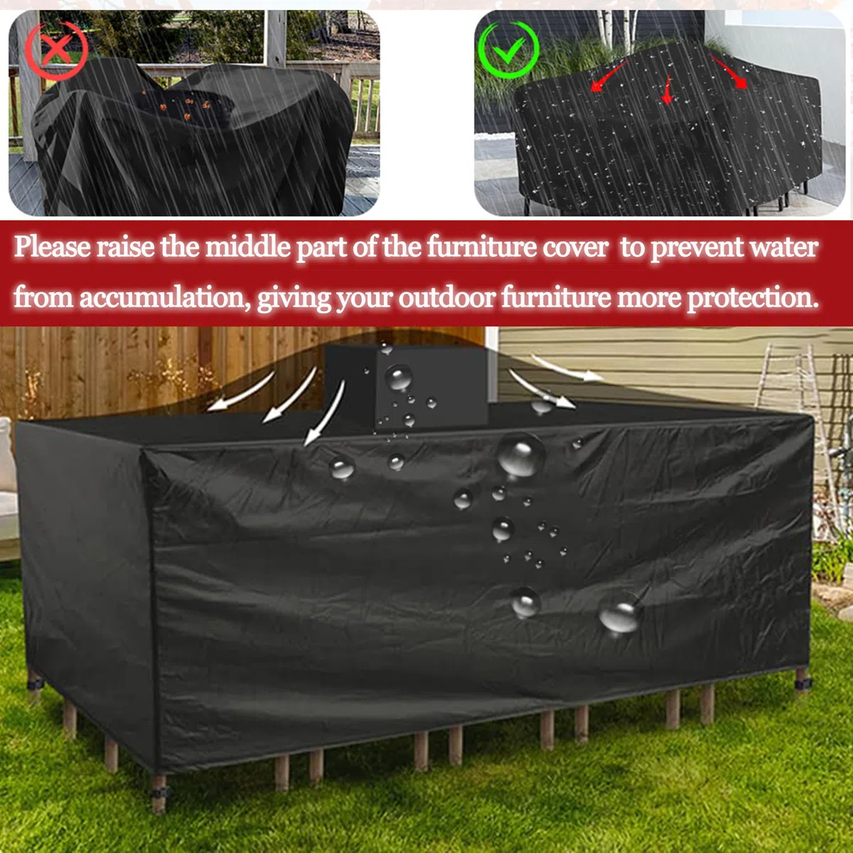 Coperture per Mobili da Giardino 300x70x110cm / Lunghezza x Larghezza x Altezza Telo Copri Impermeabili per Tavolo e Sedie Copridivano da Esterni in Poliestere Tessuto Oxford 420D Antivento Antineve