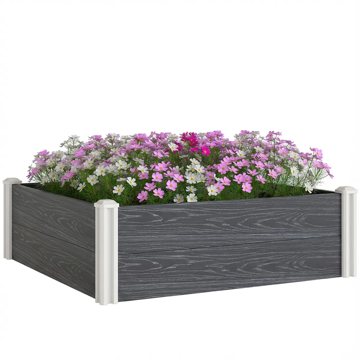 Outsunny Letto Rialzato da Giardino in Vinile, 102x102x33 cm, Kit Modulare con Gambe ad Incastro e Fondo Aperto, Fioriera Orto Rialzato da Esterno per Fiori, Erbe e Verdure, Grigio Scuro