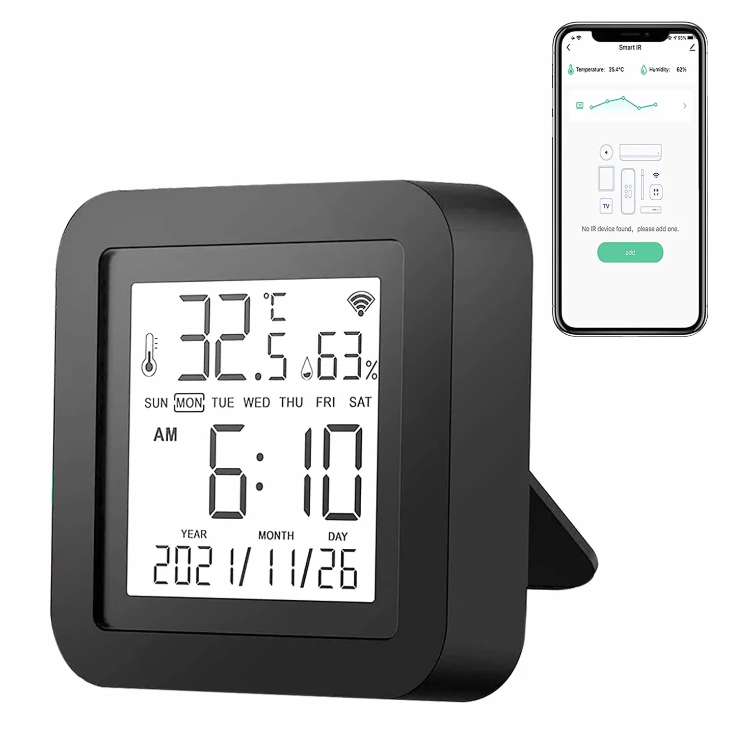 eMylo Smart WiFi Telecomando IR con Sensore di Temperatura e Umidità Universale Termometro Igrometro per Interni Tuya Controllo App Compatibile con Alexa Echo per TV, AC, Audio