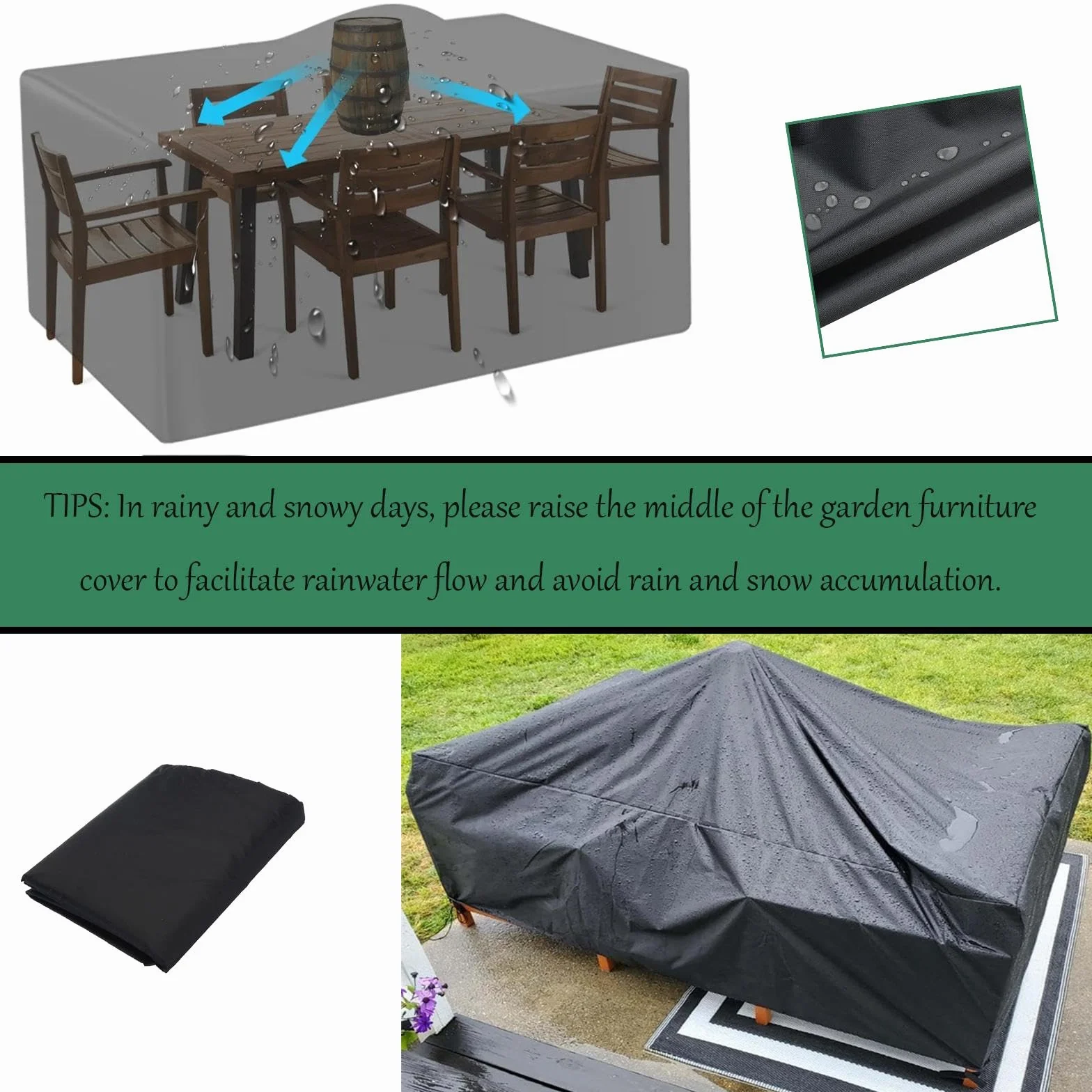 Copertura Tavolo Esterno Impermeabile 180x150x55cm/LxWxH Copri Tavolo da Esterno Impermeabile Telo Copri Tavolo Esterno Impermeabile Tavoli e Sedie da Cortile Raggi UV Copertura Mobili Giardino-Nero