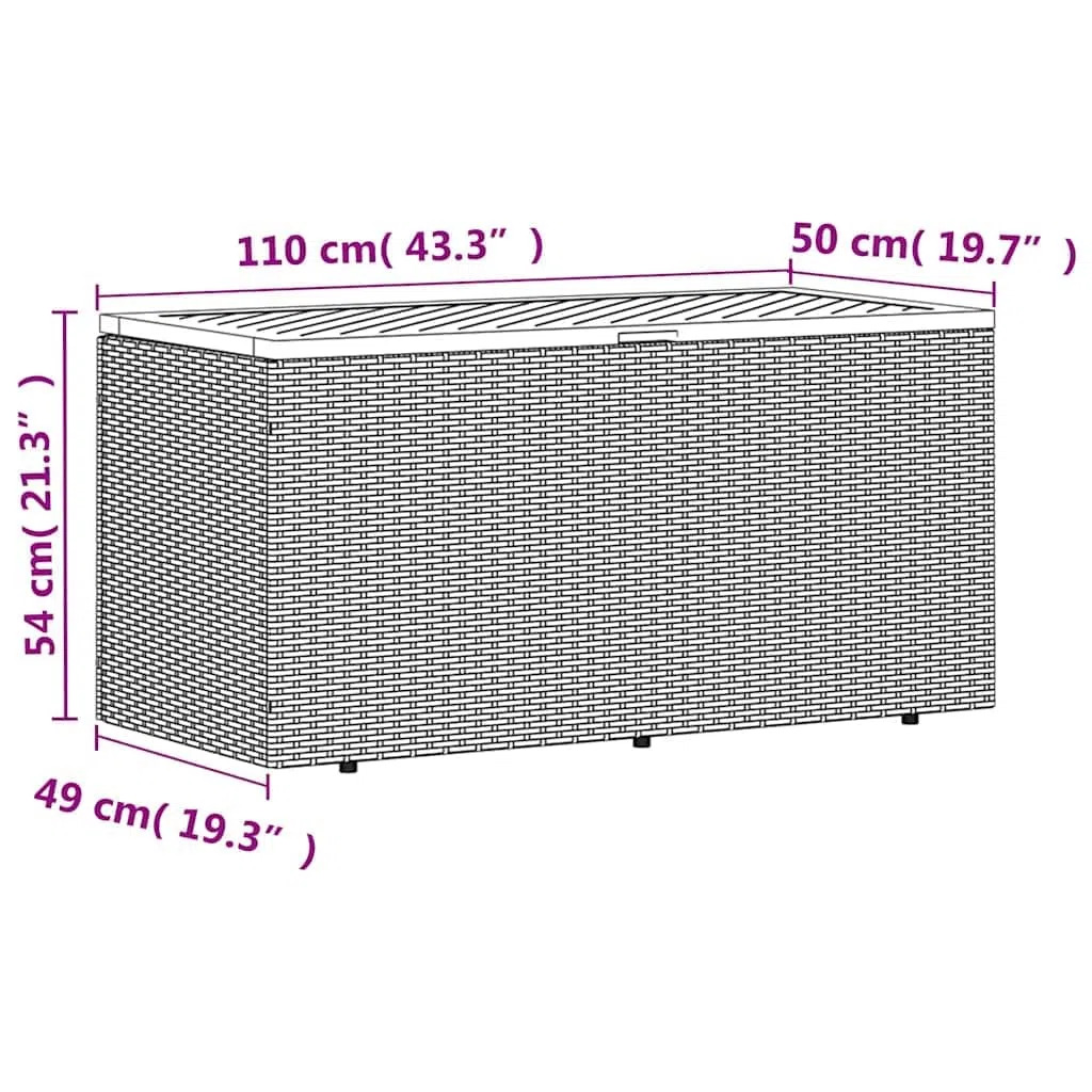 Cassapanca da Giardino, Cassapanca con Cuscino, Scatola da Giardino con Spazio di Stoccaggio, Scatola per Cuscino/Portaoggetti, Armadietto Portaoggetti, Polyrattan, Legno di (110×50×54 cm)