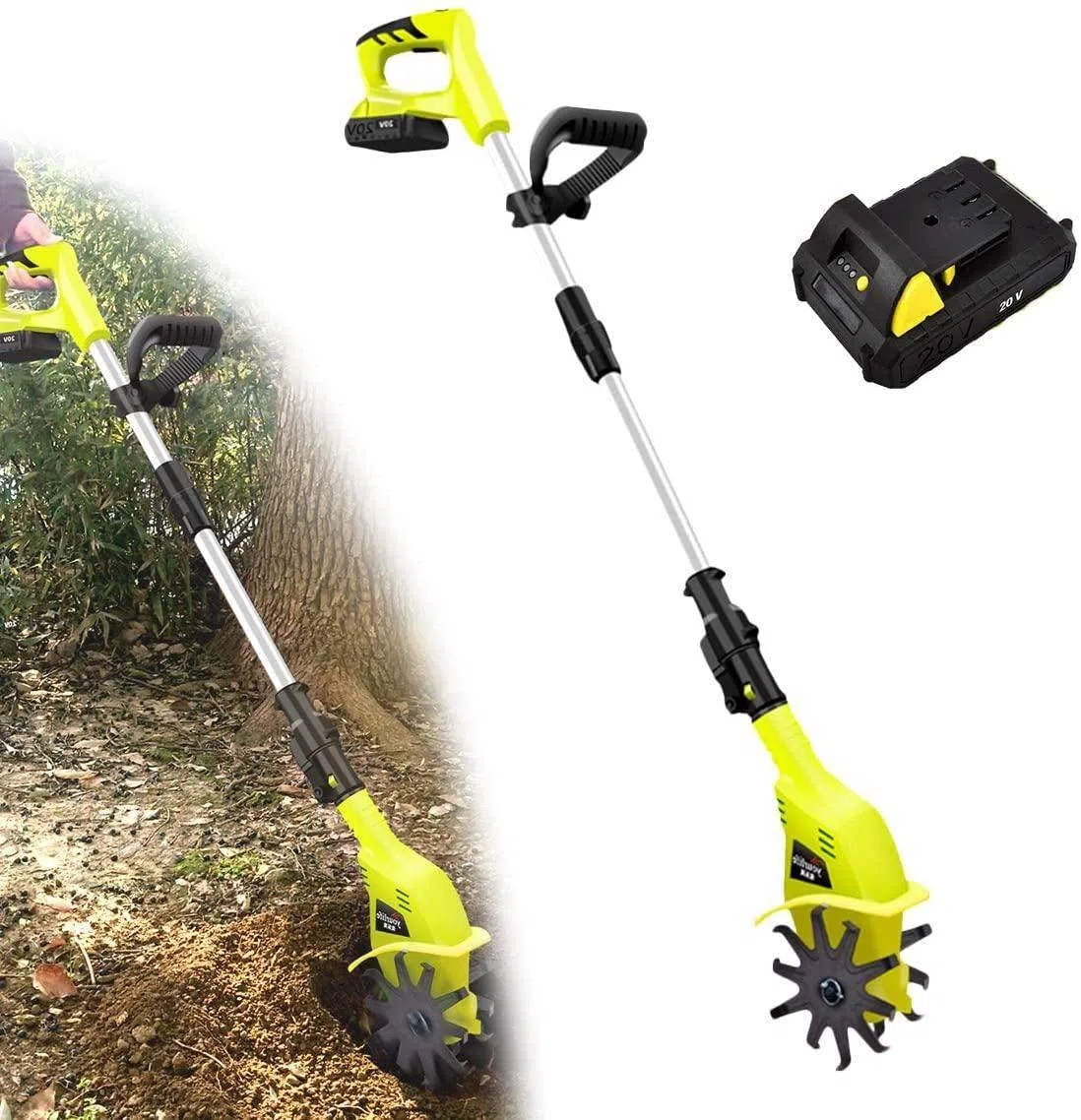 Coltivatore/motocoltivatore elettrico a batteria con batteria ricaricabile e caricatore - Larghezza di lavoro 10cm, profondità di lavorazione 16cm, coltivatore ideale per l'allentamento del terreno