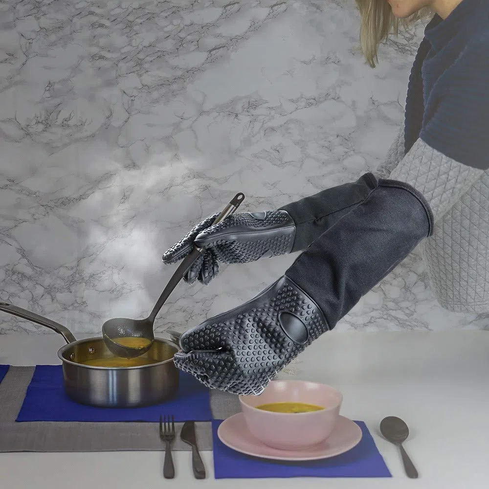 Guanti da forno professionali extra lunghi in silicone con fodera trapuntata, guanti da forno resistenti al calore, guanti da forno resistenti al calore, 1 paio