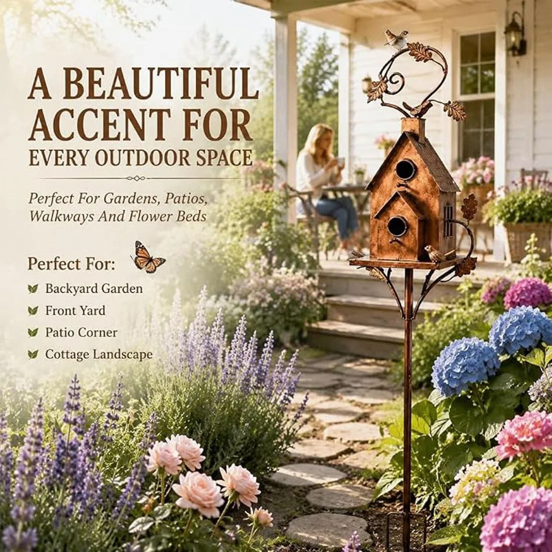 Paletto Da Giardino Con Casetta Per Uccelli In Ferro Fatta A Mano (5pcs) | Paletto Rustico Metallico Casetta Uccelli, Decor Giardino Per Aiuole, Portici, Vialetti, Recinzioni, Giardini Country