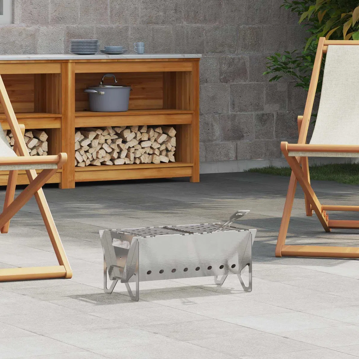 Braciere da campeggio, 42 x 22 x 18 cm, in acciaio inox, colore argento, portatile, con grande superficie grill, per barbecue all'aperto, stazioni di cottura e fonte di calore in campeggio