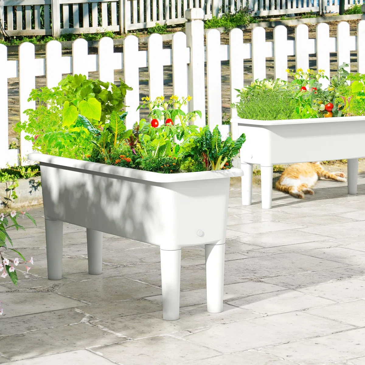 HOMASIS Set di 2 Orto Rialzato da Esterno, Vaso Rettangolare in PP da 29L con Gambe Rimovibili e Foro di Drenaggio, Fioriere Ideale per Balcone, Giardino, 80 x 30 x 40 cm (Grigio)