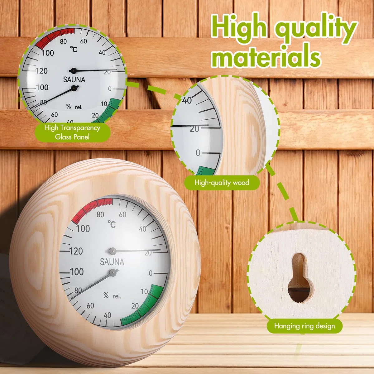 ALLOMN Termometro igrometro per sauna, 2 in 1, in legno, digitale, accurato, per sauna e bagno turco, per officina, scuola, mercato, magazzino, sala sauna